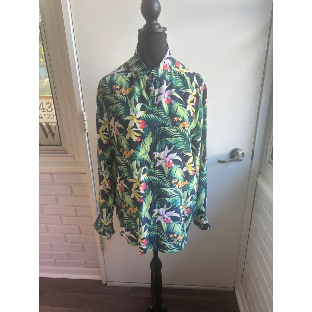 Tommy Bahama 100% Silk Tropical Button Down Shirt Medium Hawaiian Floral luxury